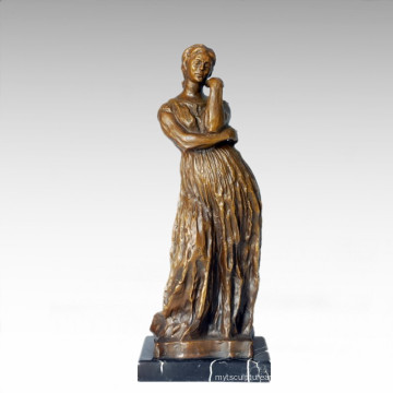 Sculpture Bronze Femme Villege Lagy Décor Statue En Laiton TPE-391